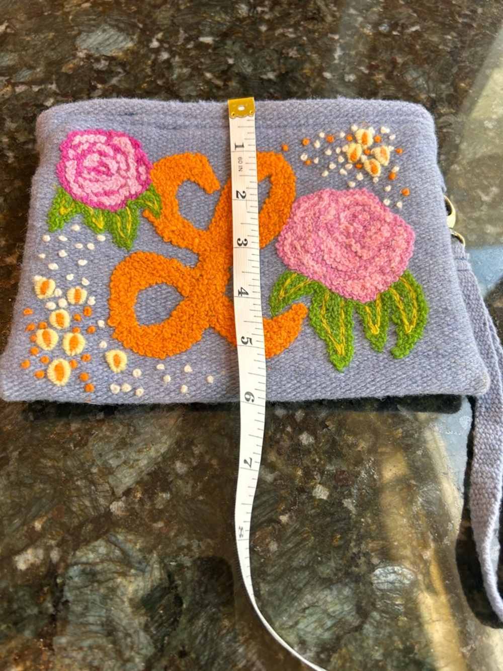 NWOT Jenny Krauss Wool Monogrammed Floral Wristlet. Botanical. Feminine. Boho - Picture 8 of 8